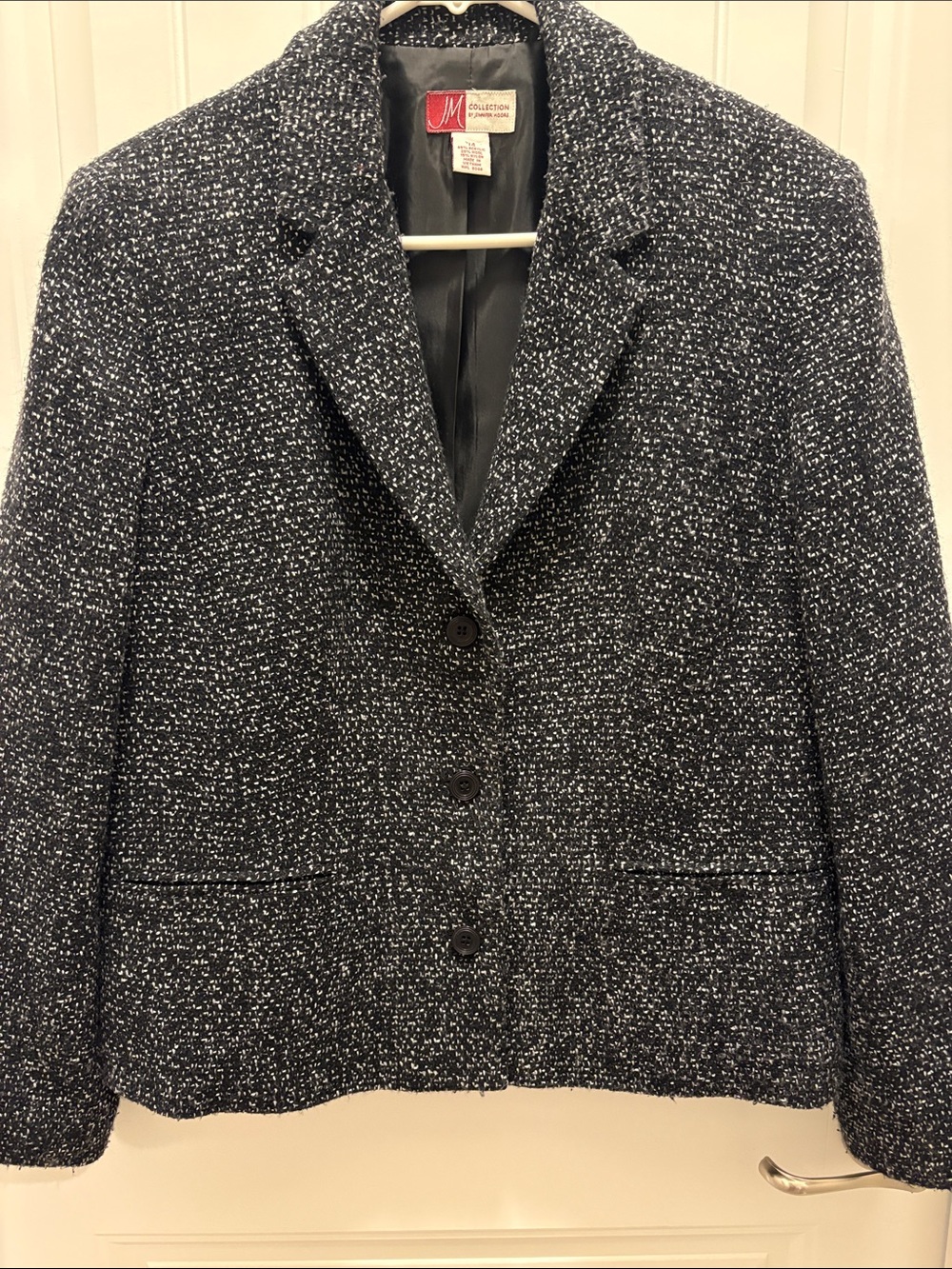 JM Collection Jennifer Moore 14 Black White Tweed Wool Blend Blazer